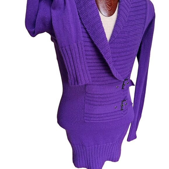 Jane Norman Sweater Dress / Tunic Solid Purple‎ Buckle Detail Size 10 - Picture 7 of 12